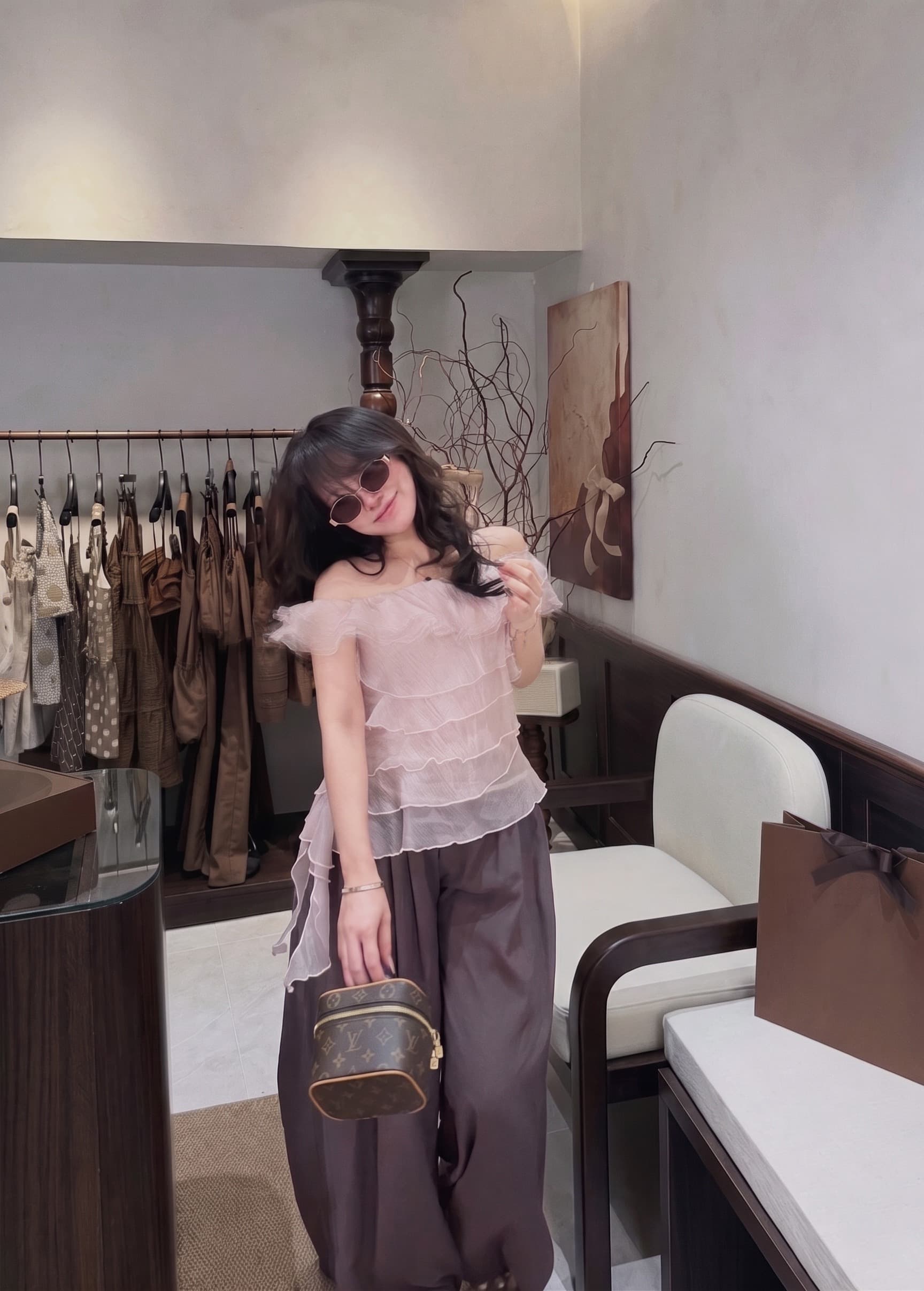 Set Áo Tơ Trễ Vai Tầng & Quần Suông Tây - Rosie Set