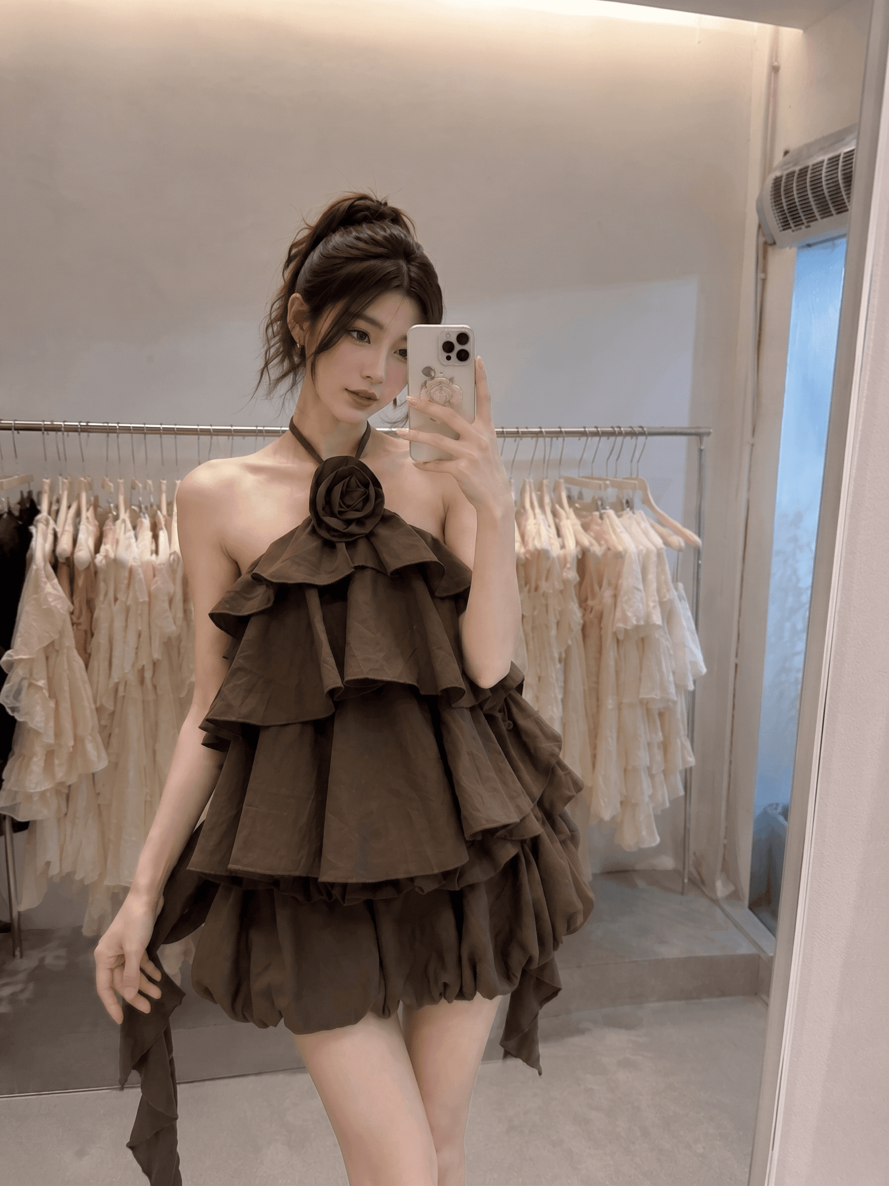 Đầm Cổ Yếm Tầng Đính Hoa Hồng - Chloe Dress